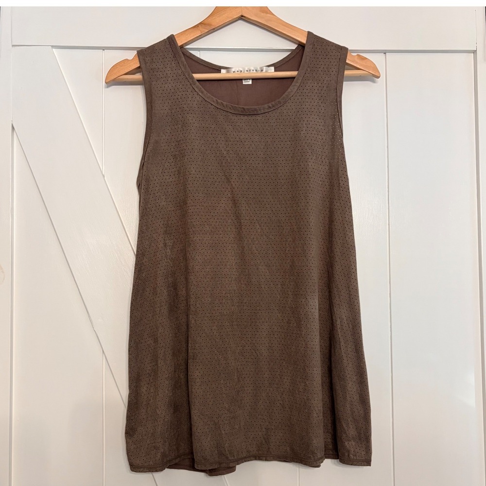 Max Studio Brown Faux Suede Perforated Tank Top Sleeveless Small Athleisure